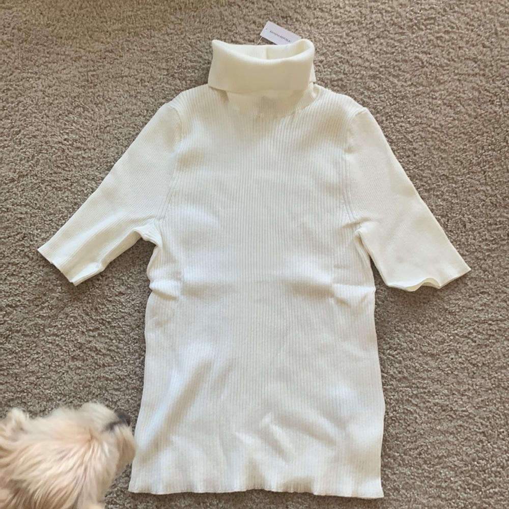 White short sleeve rubbed turtle neck.